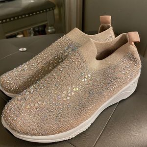 Nude glitter rhinestone sneakers
